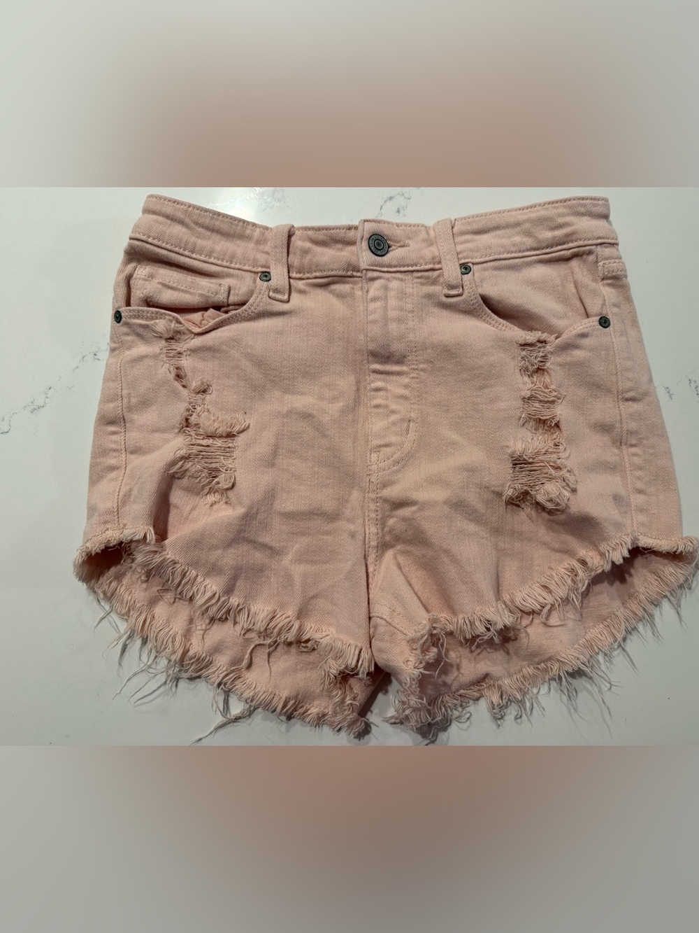 eunina Faded Blush Distressed Denim Shorts